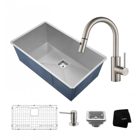 Kraus KHU32-2620-41 Pax 30 1/2" Single Bowl Undermount Stainless Steel Kitchen Sink with Pull-Down Kitchen Faucet and Soap Dispenser