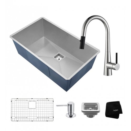 Kraus KHU32-2720-41 Pax 30 1/2" Single Bowl Undermount Stainless Steel Kitchen Sink with Pull-Down Kitchen Faucet and Soap Dispenser