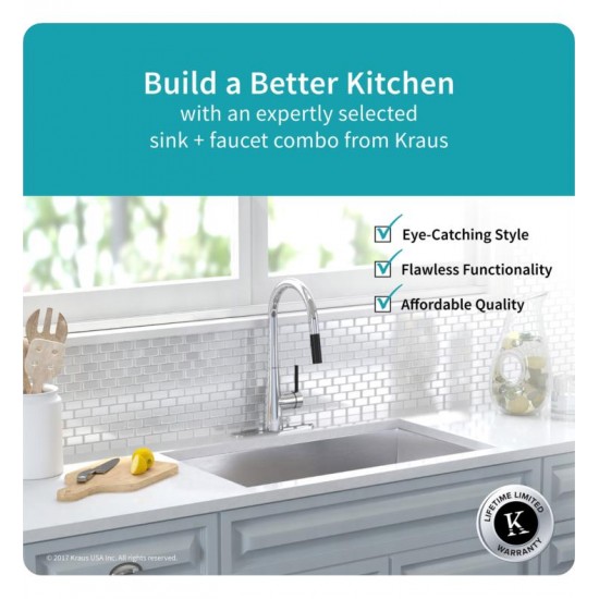 Kraus KHU32-2720-41 Pax 30 1/2" Single Bowl Undermount Stainless Steel Kitchen Sink with Pull-Down Kitchen Faucet and Soap Dispenser