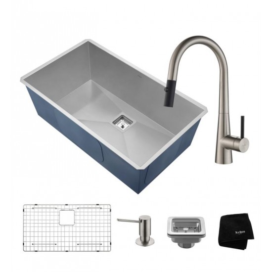 Kraus KHU32-2720-41 Pax 30 1/2" Single Bowl Undermount Stainless Steel Kitchen Sink with Pull-Down Kitchen Faucet and Soap Dispenser