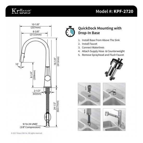 Kraus KHU32-2720-41 Pax 30 1/2" Single Bowl Undermount Stainless Steel Kitchen Sink with Pull-Down Kitchen Faucet and Soap Dispenser