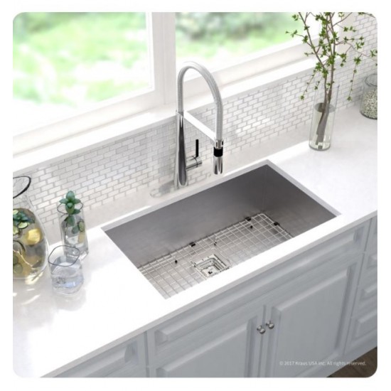 Kraus KHU32-2730-41CH Pax 30 1/2" Single Bowl Undermount Stainless Steel Kitchen Sink with Flex Kitchen Faucet and Soap Dispenser