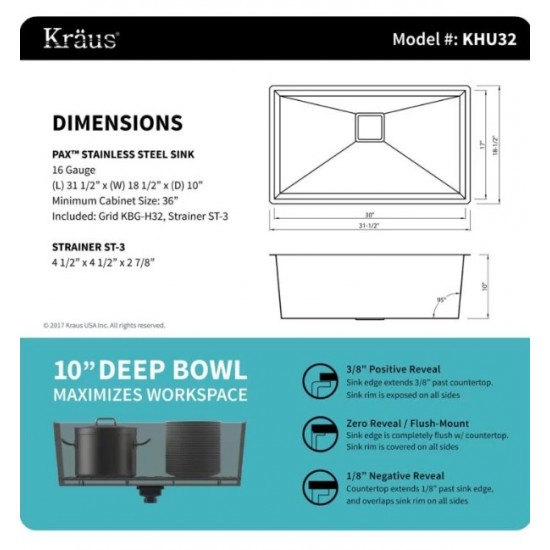 Kraus KHU32-2730-41CH Pax 30 1/2" Single Bowl Undermount Stainless Steel Kitchen Sink with Flex Kitchen Faucet and Soap Dispenser