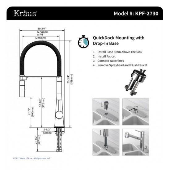 Kraus KHU32-2730-41CH Pax 30 1/2" Single Bowl Undermount Stainless Steel Kitchen Sink with Flex Kitchen Faucet and Soap Dispenser