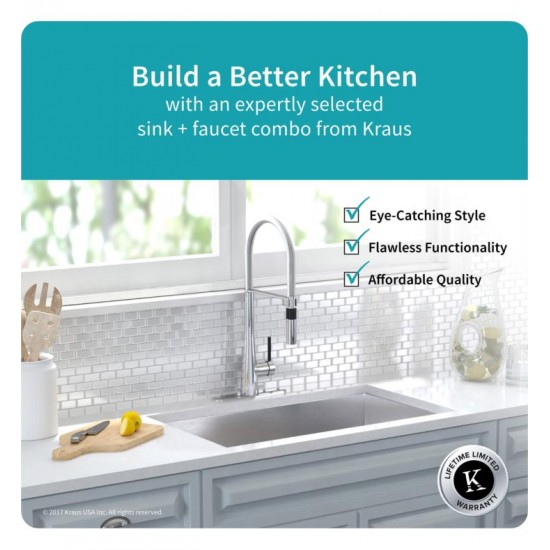 Kraus KHU32-2730-41CH Pax 30 1/2" Single Bowl Undermount Stainless Steel Kitchen Sink with Flex Kitchen Faucet and Soap Dispenser