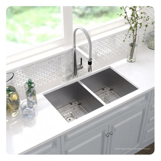 Kraus KHU322-2730-41CH Pax 31 1/2" Double Bowl Undermount Stainless Steel Kitchen Sink with Flex Kitchen Faucet and Soap Dispenser