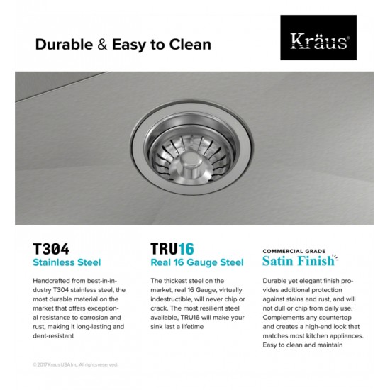 Kraus KP1TS33S-4 Pax 33" Single Bowl Drop-In Stainless Steel Rectangular Kitchen Sink in Satin Nickel with Four Pre-Drilled Holes