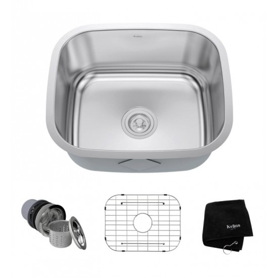 Kraus KBU11 20 3/4" Single Bowl Undermount Stainless Steel Square Kitchen Sink