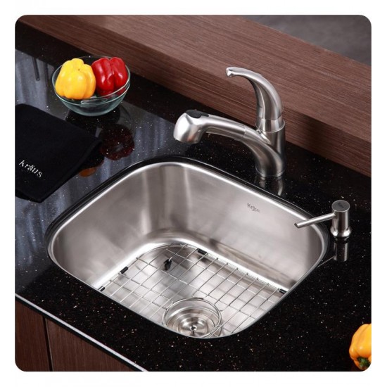 Kraus KBU11 20 3/4" Single Bowl Undermount Stainless Steel Square Kitchen Sink