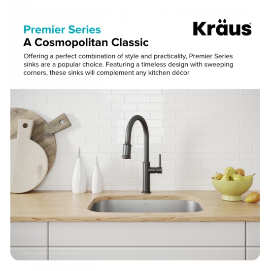 Kraus KBU11 20 3/4" Single Bowl Undermount Stainless Steel Square Kitchen Sink