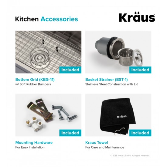 Kraus KBU11 20 3/4" Single Bowl Undermount Stainless Steel Square Kitchen Sink