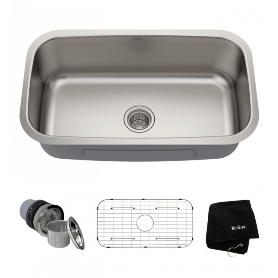 Kraus KBU14 31 1/2" Single Bowl Undermount Stainless Steel Rectangular Kitchen Sink