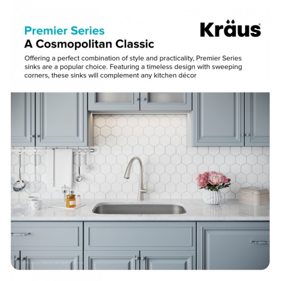 Kraus KBU14 31 1/2" Single Bowl Undermount Stainless Steel Rectangular Kitchen Sink