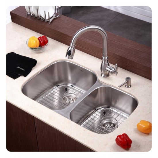 Kraus KBU24 32" Double Bowl Undermount Stainless Steel Rectangular Kitchen Sink