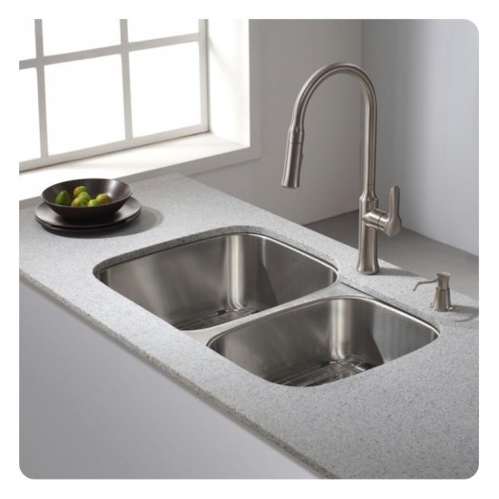 Kraus KBU24 32" Double Bowl Undermount Stainless Steel Rectangular Kitchen Sink