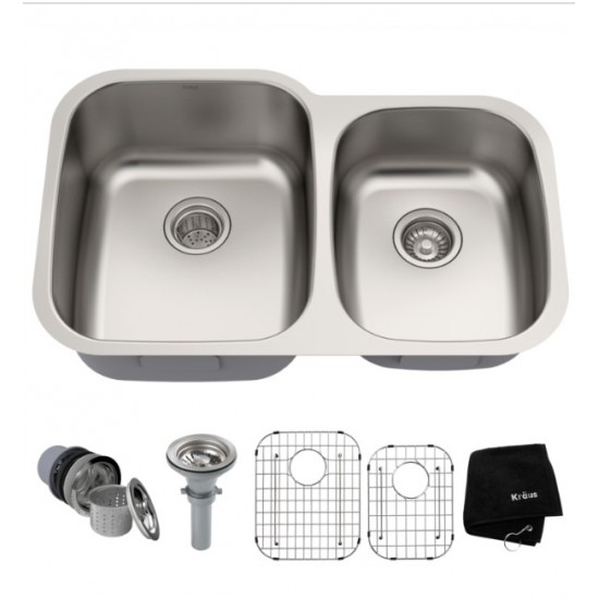 Kraus KBU24 32" Double Bowl Undermount Stainless Steel Rectangular Kitchen Sink