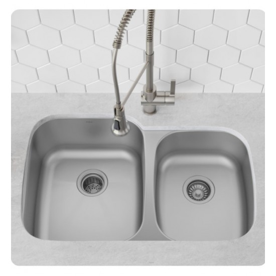 Kraus KBU24 32" Double Bowl Undermount Stainless Steel Rectangular Kitchen Sink