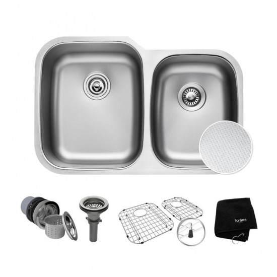 Kraus KBU24E Outlast MicroShield 32" Double Bowl Undermount Stainless Steel Rectangular Kitchen Sink