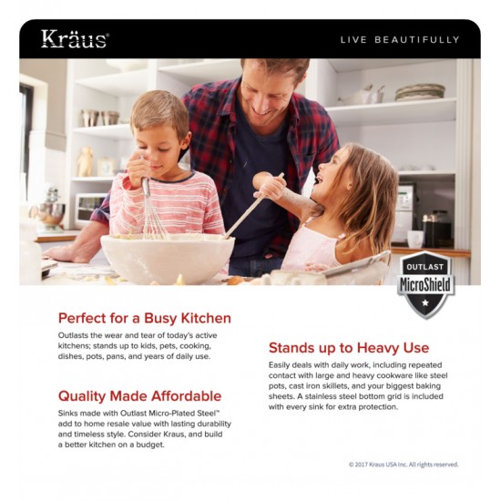 Kraus KBU24E Outlast MicroShield 32" Double Bowl Undermount Stainless Steel Rectangular Kitchen Sink