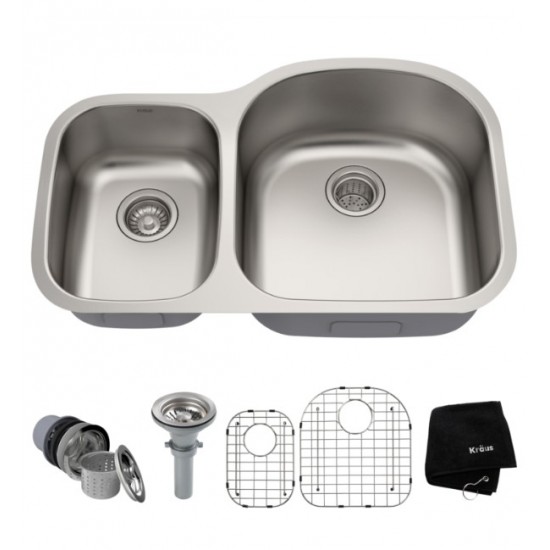 Kraus KBU25 32 3/8" Double Bowl Undermount Stainless Steel Rectangular Kitchen Sink