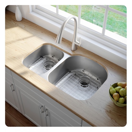 Kraus KBU25 32 3/8" Double Bowl Undermount Stainless Steel Rectangular Kitchen Sink