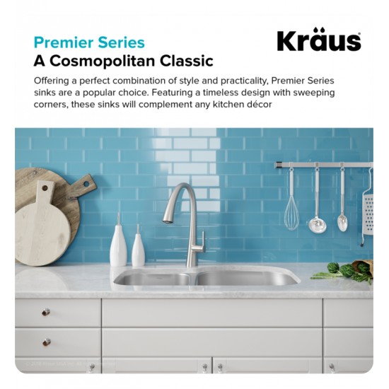 Kraus KBU25 32 3/8" Double Bowl Undermount Stainless Steel Rectangular Kitchen Sink