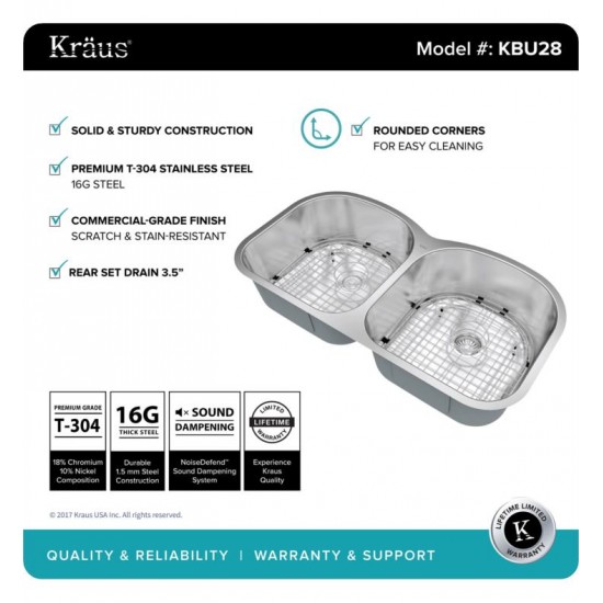 Kraus KBU28 38 5/8" Double Bowl Undermount Stainless Steel Rectangular Kitchen Sink