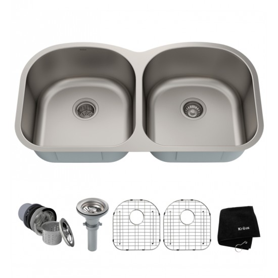 Kraus KBU28 38 5/8" Double Bowl Undermount Stainless Steel Rectangular Kitchen Sink