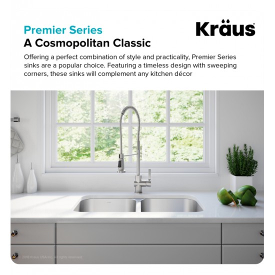 Kraus KBU28 38 5/8" Double Bowl Undermount Stainless Steel Rectangular Kitchen Sink