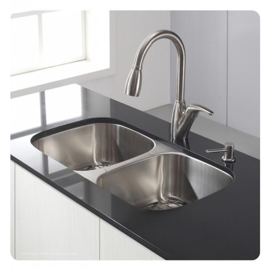 Kraus KBU29 31 3/8" Double Bowl Undermount Stainless Steel Rectangular Kitchen Sink