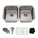 Kraus KBU29 31 3/8" Double Bowl Undermount Stainless Steel Rectangular Kitchen Sink