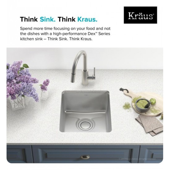 Kraus KD1US17B Dex 16 7/8" Single Bowl Undermount Stainless Steel Kitchen Sink