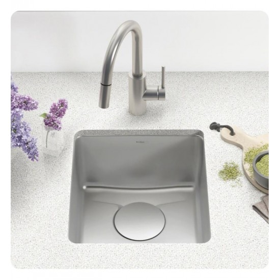 Kraus KD1US17B Dex 16 7/8" Single Bowl Undermount Stainless Steel Kitchen Sink