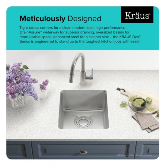 Kraus KD1US17B Dex 16 7/8" Single Bowl Undermount Stainless Steel Kitchen Sink