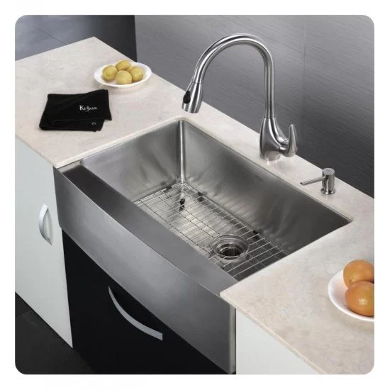 KRAUS 36 Inch Farmhouse Single Bowl Stainless Steel Kitchen Sink with  Kitchen Faucet and Soap Dispenser in Stainless Steel - Bed Bath & Beyond -  4389932