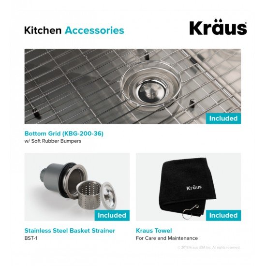 Kraus KHF200-36 35 7/8" Single Bowl Farmhouse/Apron Front Stainless Steel Rectangular Kitchen Sink