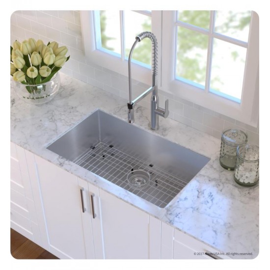 Kraus KHU100-32-1650-41 32" Single Bowl Undermount Stainless Steel Kitchen Sink with Pull-Down Kitchen Faucet and Soap Dispenser