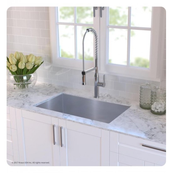 Kraus KHU100-32-1650-41 32" Single Bowl Undermount Stainless Steel Kitchen Sink with Pull-Down Kitchen Faucet and Soap Dispenser