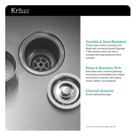 Kraus KHU100-32-1650-41 32" Single Bowl Undermount Stainless Steel Kitchen Sink with Pull-Down Kitchen Faucet and Soap Dispenser