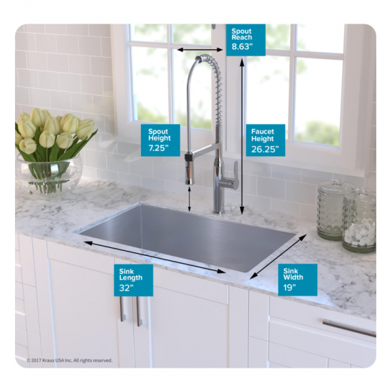 Kraus KHU100-32-1650-41 32" Single Bowl Undermount Stainless Steel Kitchen Sink with Pull-Down Kitchen Faucet and Soap Dispenser