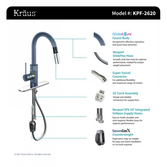 Kraus KHU100-32-2620-41SS 32" Single Bowl Undermount Stainless Steel Kitchen Sink with Pull-Down Kitchen Faucet and Soap Dispenser