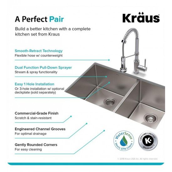 Kraus KHU103-33-1610-53 Standart Pro 32 3/4" Double Bowl Undermount Kitchen Sink with Commercial Pull-Down Kitchen Faucet