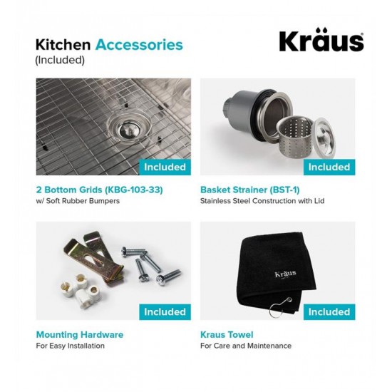 Kraus KHU103-33-1610-53 Standart Pro 32 3/4" Double Bowl Undermount Kitchen Sink with Commercial Pull-Down Kitchen Faucet