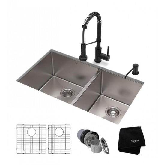 Kraus KHU103-33-1610-53 Standart Pro 32 3/4" Double Bowl Undermount Kitchen Sink with Commercial Pull-Down Kitchen Faucet