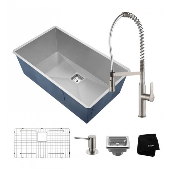 Kraus KHU32-1650-41 Pax 30 1/2" Single Bowl Undermount Stainless Steel Kitchen Sink with Pre-Rinse Kitchen Faucet and Soap Dispenser