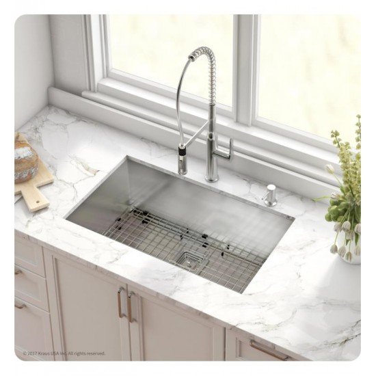 Kraus KHU32-1650-41 Pax 30 1/2" Single Bowl Undermount Stainless Steel Kitchen Sink with Pre-Rinse Kitchen Faucet and Soap Dispenser