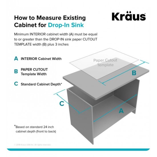 Kraus KP1TS15S-1 Pax 15" Single Bowl Drop-In Stainless Steel Rectangular Kitchen Sink