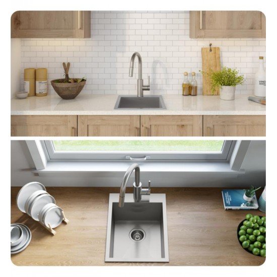 Kraus KP1TS15S-1 Pax 15" Single Bowl Drop-In Stainless Steel Rectangular Kitchen Sink