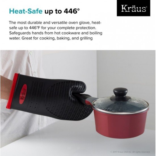 Kraus KSM-1BLACK Heat-Resistant 100% Food-Safe Silicone Non-Slip Oven Mitt in Black