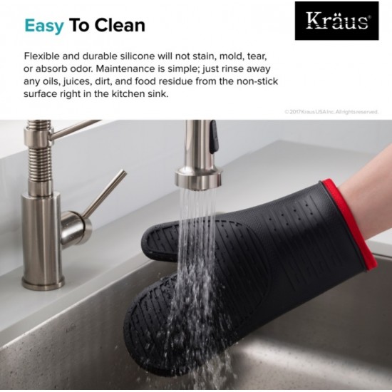 Kraus KSM-1BLACK Heat-Resistant 100% Food-Safe Silicone Non-Slip Oven Mitt in Black